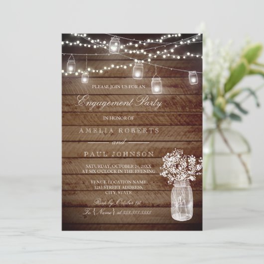 Rustic Wood Mason Jar Invitation de la partie d'en (Debout devant)