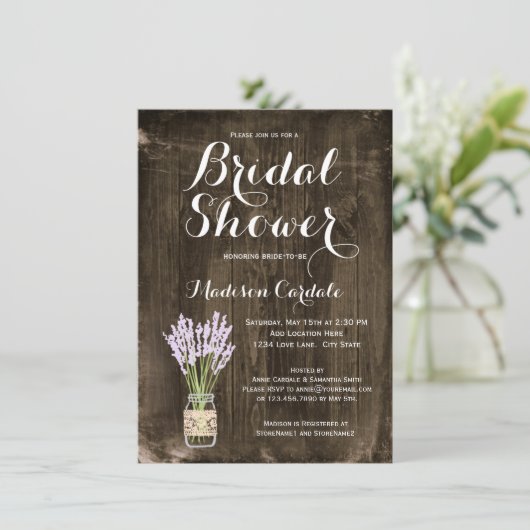 Rustic Wood Mason Jar Invitations de douche nuptia (Debout devant)