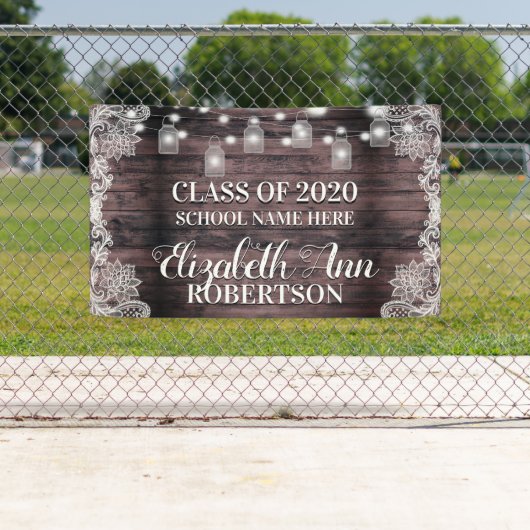 Rustic Wood Mason Jar Lights Afstuderen Spandoek (Insitu)