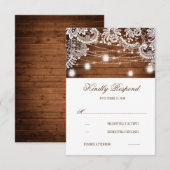 Rustic Wood Mason Jar Lights Lace Wedding RSVP (Voorkant / Achterkant)