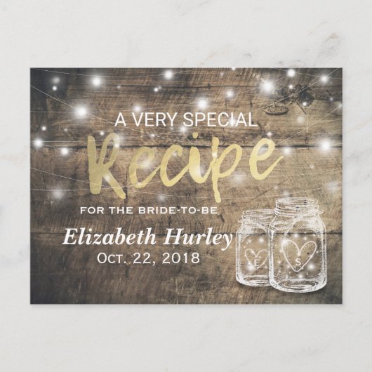 Rustic Wood Mason Jar Lights Vrijgezellenfeest Rec Uitnodiging Briefkaart (Voorkant)
