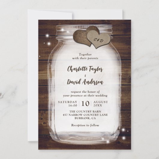 Rustic Wood Mason Jar Mariage Invitations (Devant)