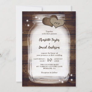 Rustic Wood Mason Jar Mariage Invitations