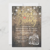 Rustic Wood Mason Jar String Light Brunch & Bubble Kaart (Voorkant)