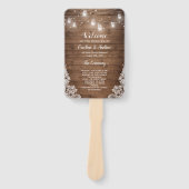 Rustic Wood Mason Jar String Light Wedding Program Handwaaier (Voorkant)