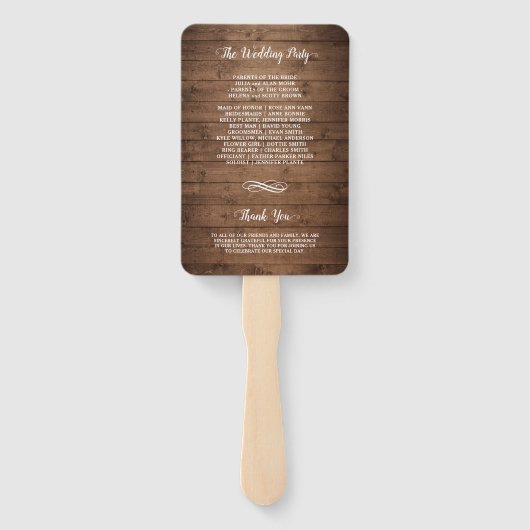 Rustic Wood Mason Jar String Light Wedding Program Handwaaier (Achterkant)