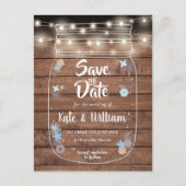 Rustic Wood Mason Jar String Lights slaat de datum Aankondigingskaart (Voorkant)