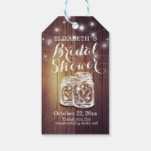 Rustic Wood Mason Jar String Lights Vrijgezellenfe Cadeaulabel (Achterkant)