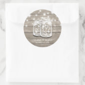 Rustic Wood Mason Jar String Lights Wedding Favor Ronde Sticker (Tas)