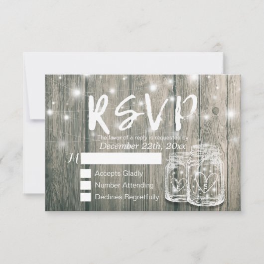 Rustic Wood & Mason Jar String Lights Wedding RSVP (Voorkant)