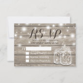 Rustic Wood & Mason Jar String Lights Wedding RSVP (Voorkant)