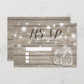 Rustic Wood & Mason Jar String Lights Wedding RSVP (Voorkant / Achterkant)