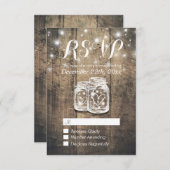 Rustic Wood & Mason Jar String Lights Wedding RSVP (Voorkant / Achterkant)