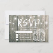 Rustic Wood & Mason Jar String Lights Wedding RSVP Kaartje (Voorkant)