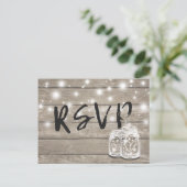 Rustic Wood & Mason Jar String Lights Wedding RSVP Uitnodiging Briefkaart (Staand voorkant)