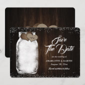 Rustic Wood Mason Jar String Lights Wedding Save The Date (Voorkant / Achterkant)