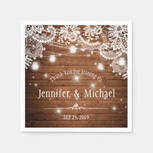 Rustic Wood Mason Jar String Lights Wedding Servet