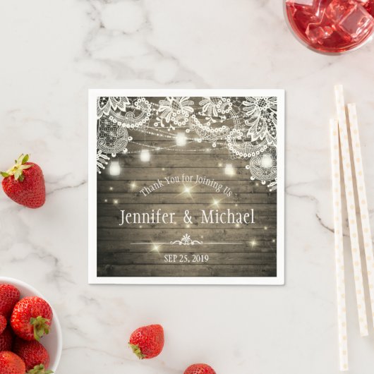 Rustic Wood Mason Jar String Lights Wedding Servetten (Insitu)