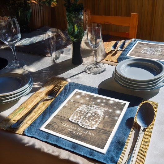 Rustic Wood Mason Jar String Lights Wedding Shower Servet