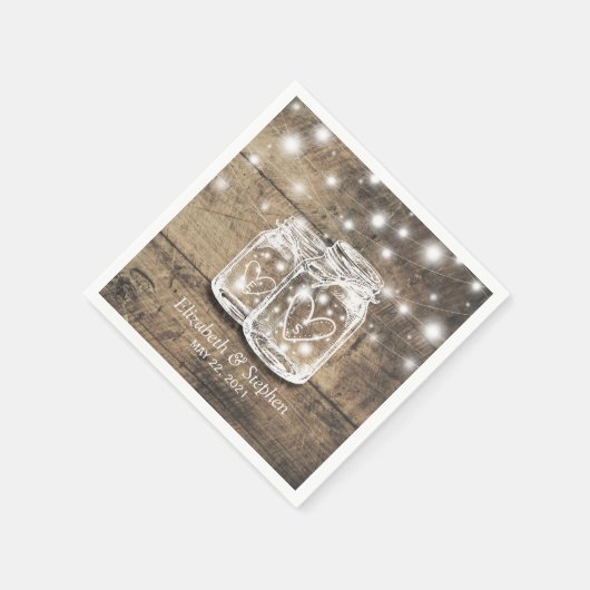 Rustic Wood Mason Jar String Lights Wedding Shower Servet (Hoek)