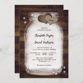 Rustic Wood Mason Jar Wedding Invitations Kaart (Voorkant / Achterkant)