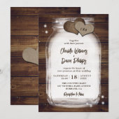 Rustic Wood Mason Jar Wedding Invitations Kaart (Voorkant / Achterkant)