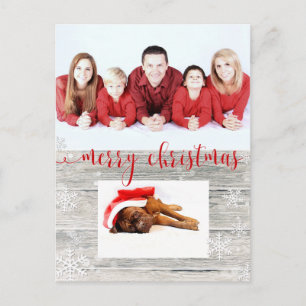 Rustic Wood Merry kerstfoto - Briefkaart