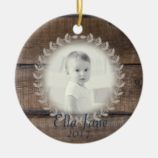 Rustic Wood met aangepaste fotoversiering Keramisch Ornament