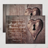 Rustic Wood Metal Heart Lock Wedding Invitting Kaart (Voorkant / Achterkant)