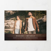 Rustic Wood Minimal Arch Photo QR code Wedding Drieluik Uitnodiging (Cover)