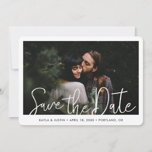 Rustic Wood Modern Borders Foto bruiloft Save The Date (Voorkant)