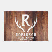 Rustic Wood Monogram Familienaam Deer Antler Lake Deurmat (Voorkant)
