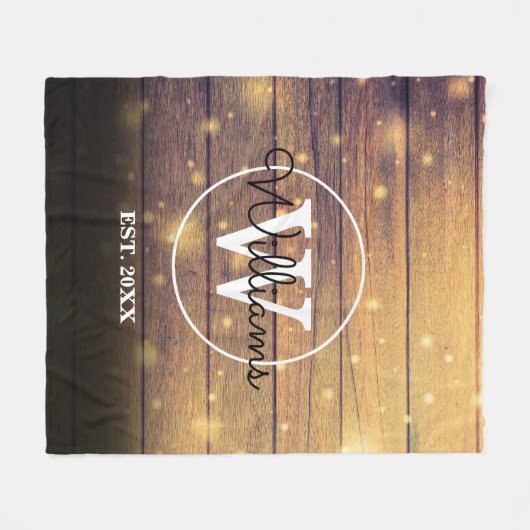 Rustic Wood Monogram Fleece Deken (Voorkant (Horizontaal))