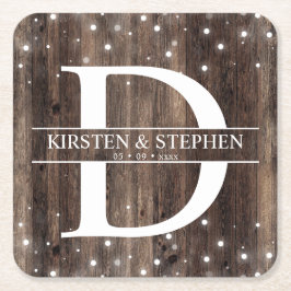 Rustic Wood Monogram Initiaal bruiloft Onderzetter