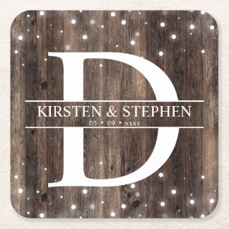 Rustic Wood Monogram Initiaal bruiloft Onderzetter