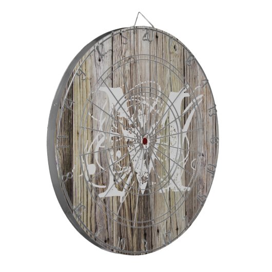 Rustic Wood Monogrammed Dartbord (Voorkant Links)