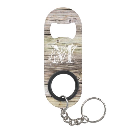 Rustic Wood Monogrammed Mini Flessenopener (Achterkant)