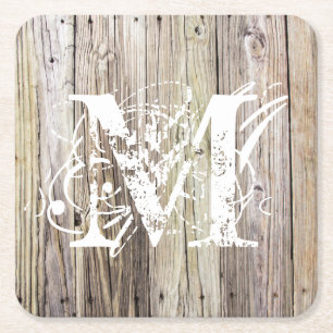 Rustic Wood Monogrammed Onderzetters