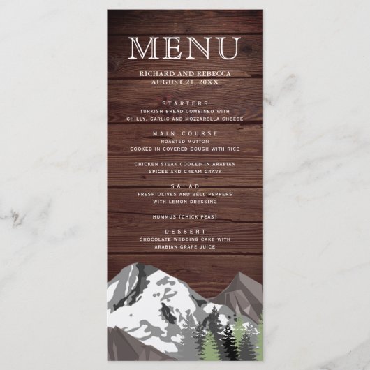 Rustic Wood Mountain Forest Wedding Menu (Voorkant)