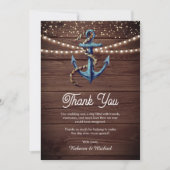 Rustic Wood Navy Blue Anchor Nautical Wedding Bedankkaart (Voorkant)