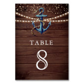 Rustic Wood Navy Blue Anchor Nautical Wedding Kaart (Achterkant)