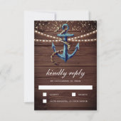 Rustic Wood Navy Blue Anchor Nautical Wedding RSVP Kaartje (Voorkant)