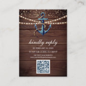 Rustic Wood Navy Blue Anchor QR Code RSVP Weddensc Informatiekaartje (Voorkant)