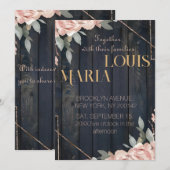 Rustic Wood Navy Blue Blush Pink Geometric Wedding Kaart (Voorkant / Achterkant)