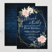 Rustic Wood Navy Blush Geometric Brunch and Bubble Kaart (Voorkant / Achterkant)