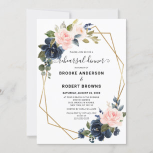 Rustic Wood Navy Blush Geometric Rehearsal Dinner Kaart