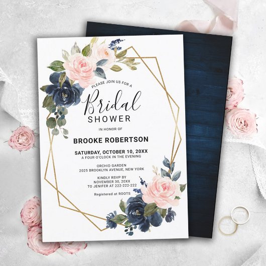 Rustic Wood Navy Blush Geometric Vrijgezellenfeest Kaart