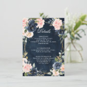 Rustic Wood Navy Blush Geometric Wedding Details E Informatiekaartje (Staand voorkant)