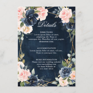 Rustic Wood Navy Blush Geometric Wedding Details E Informatiekaartje