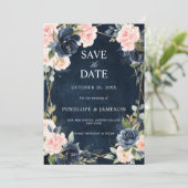 Rustic Wood Navy Blush Geometric Wedding Save the Date (Staand voorkant)